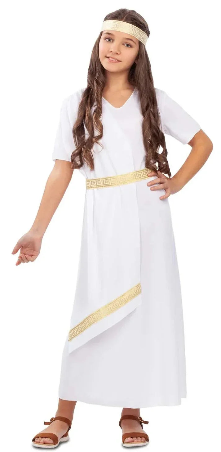 Disfraz de Noble Romana Blanco para Niña Damas Romanas y Griegas Viving